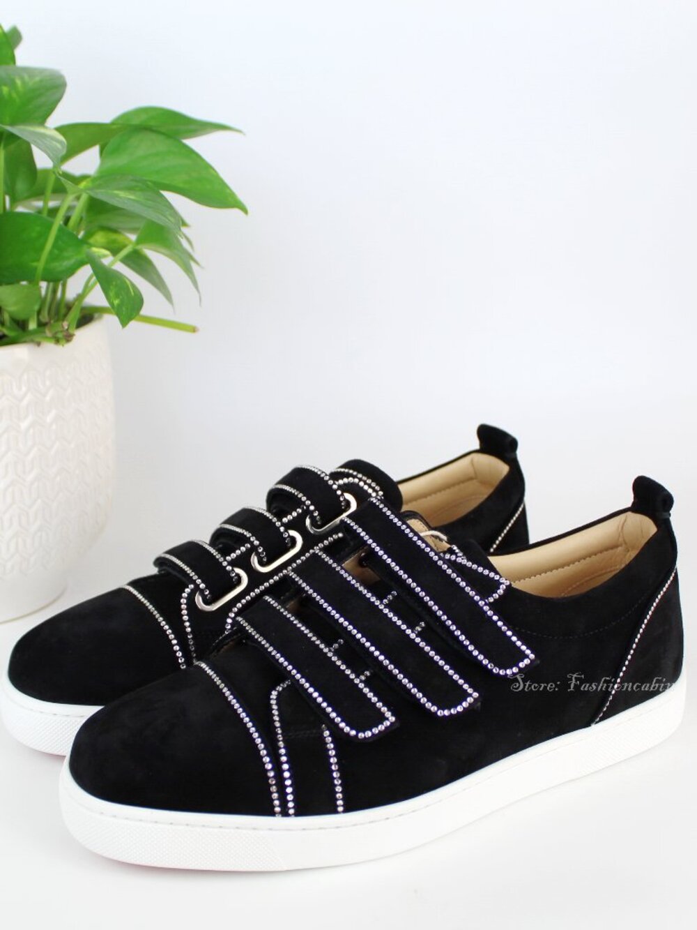 NEW Christian Louboutin Kiddo Bordo Rhinestone Suede Sneakers Black EU 39.5